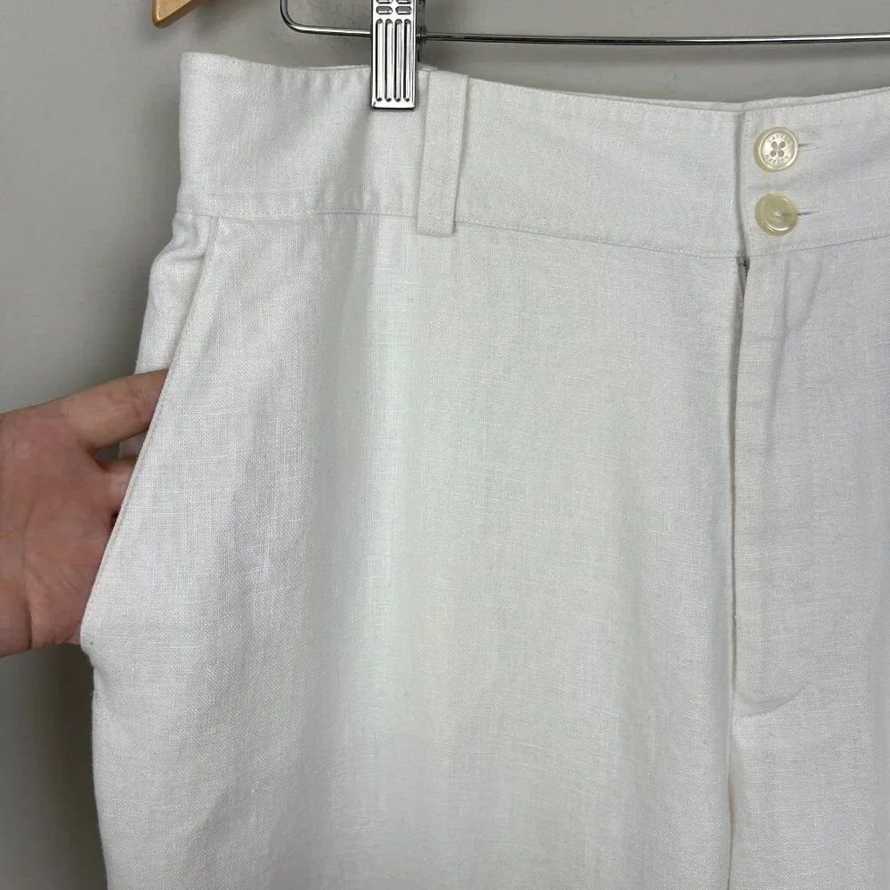 Lauren Ralph Lauren Trousers Pants Womens‎ 14 Ivory 100% Linen Wide Leg Lined